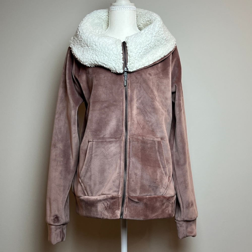Killtec Womens Velour Full Zip Sherpa Lined Cowl Neck Jacket Mauve Pink Size 8